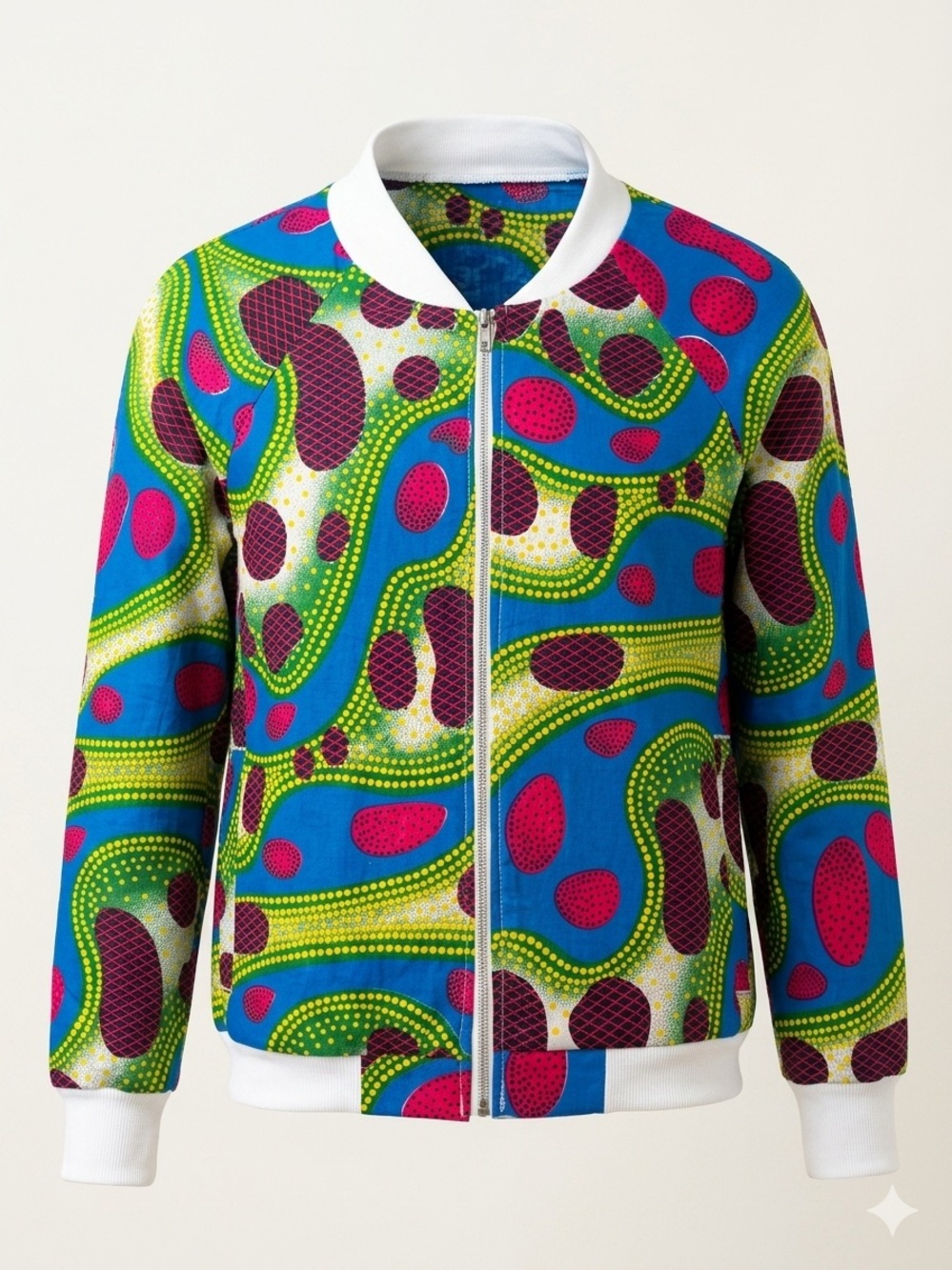 Unisex Ankara African Wax Print Bomber Jacket - Multicolor